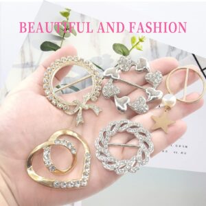 TXZWJZ Scarf Tie Buckle Rings for Women,12PCS Metal Party T Shirt Pearls Rhinestone Clips,Clothes Corner Knotted Button for Women Girls Decorative Accessories