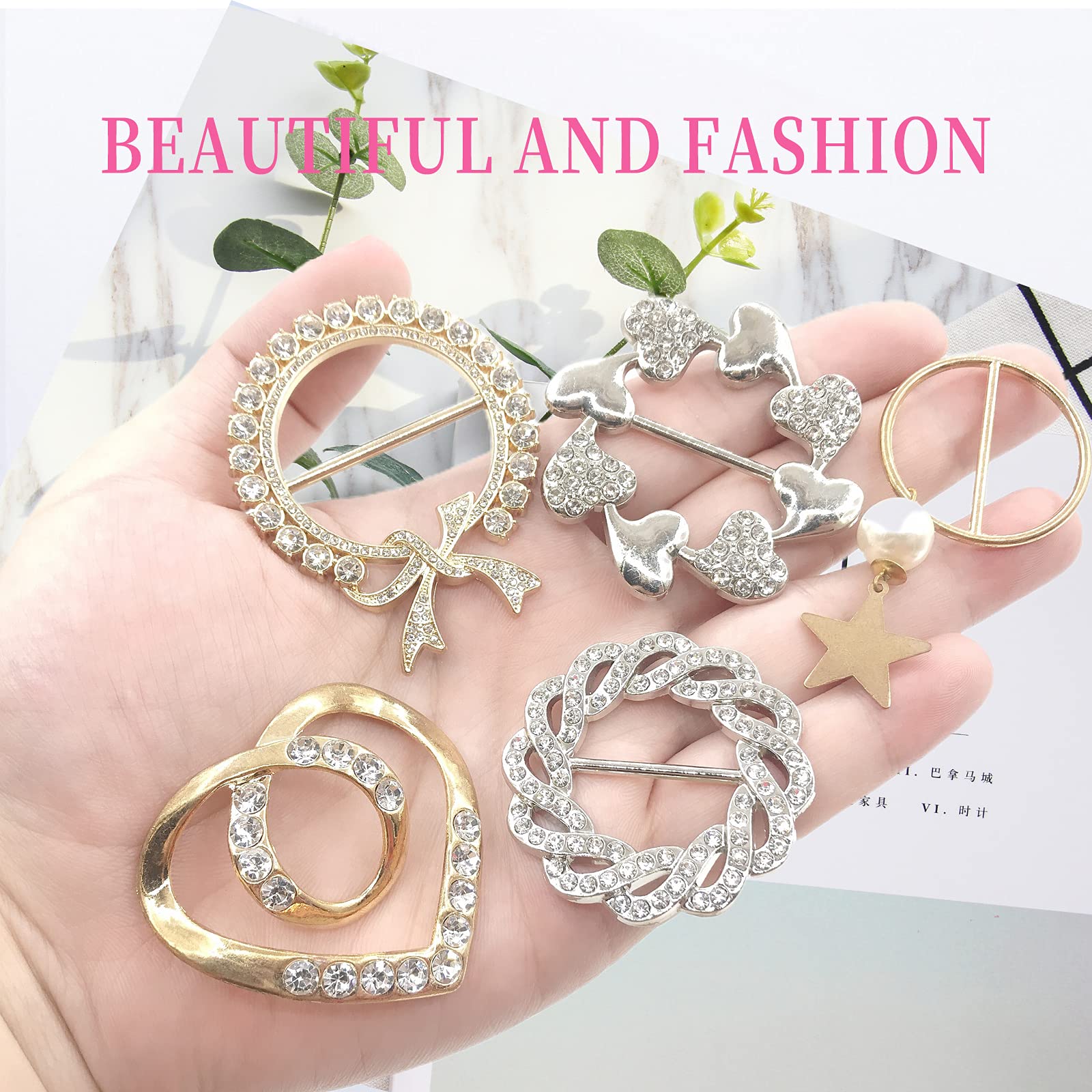 TXZWJZ Scarf Tie Buckle Rings for Women,12PCS Metal Party T Shirt Pearls Rhinestone Clips,Clothes Corner Knotted Button for Women Girls Decorative Accessories