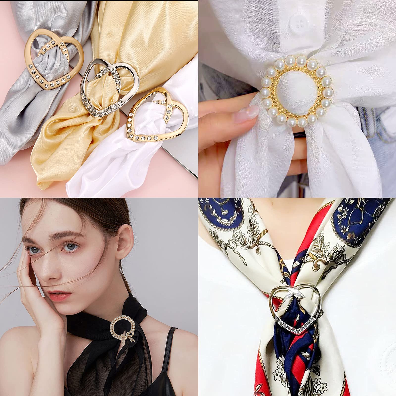 TXZWJZ Scarf Tie Buckle Rings for Women,12PCS Metal Party T Shirt Pearls Rhinestone Clips,Clothes Corner Knotted Button for Women Girls Decorative Accessories