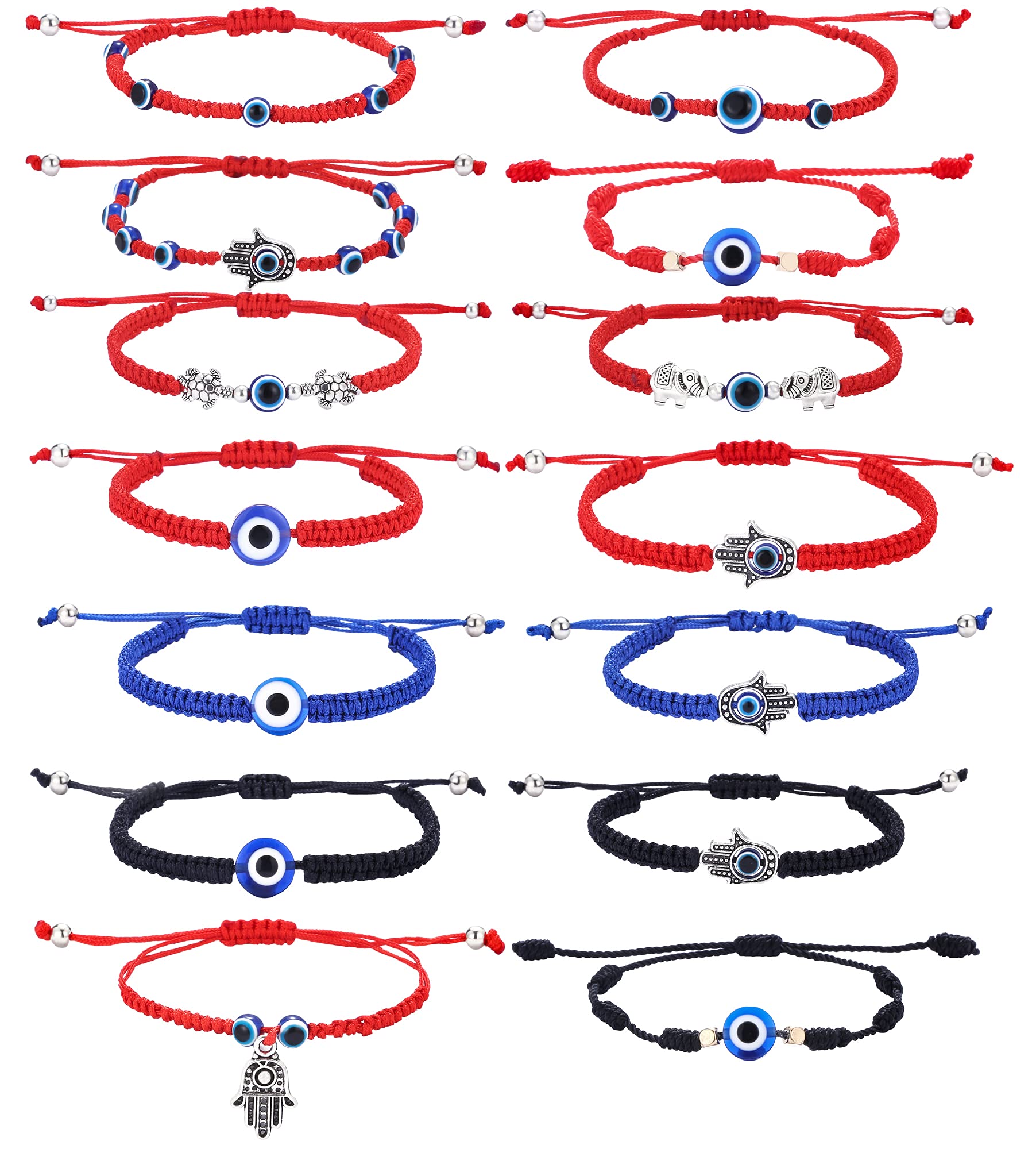 LAKIYOYO 14 Pcs Evil Eye Bracelets for Women 7 Knot Handmand Lucky Bracelets Adjustable Red Rope String Protection Bracelets Valentines Day Gifts