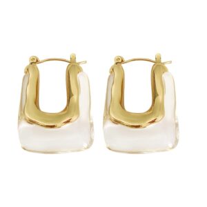 Vintage Transparent Resin Geometric U Shape Hoop Earrings Gold Metal Earrings for Woman Party Jewelry