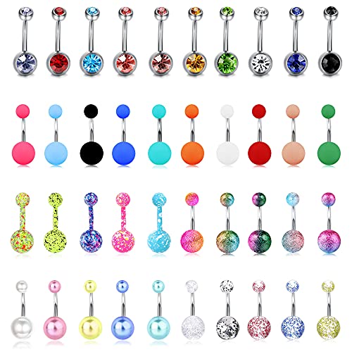 Drperfect Belly Button Rings Belly Rings Navel Rings for Women Men 14G Stainless Steel Assorted Colors Belly Navel Piercing Jewelry