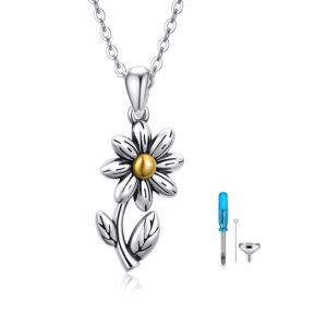 Cremation Jewelry 925 Sterling Silver Daisy Flower Urn Necklace for Ashes Keepsake Memorial Jewelry for Women Daisy Pendant Necklace