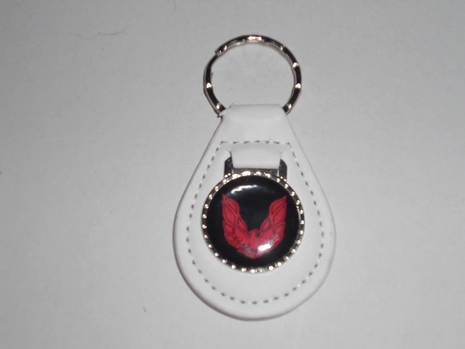 FIREBIRD OR TRANS-AM RED BIRD LOGO LEATHER KEYCHAIN - WHITE