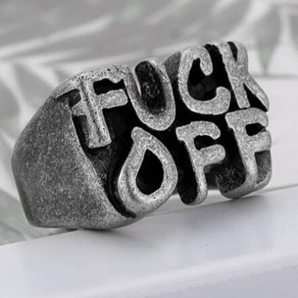 Jude Jewelers Retro Vintage Stainless Steel Fuckoff Word Cocktail Party Biker Holiday Ring (Grey, 10)