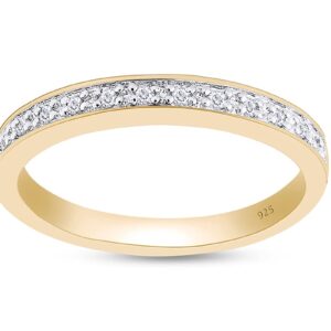 AFFY 1/10 Carat Round Cut White Natural Diamond Engagement and Wedding Band Ring In 14K Yellow Gold Over Sterling Silver (Clarity : I2-I3, Color : J-K, 0.1 Cttw) Ring Size 11