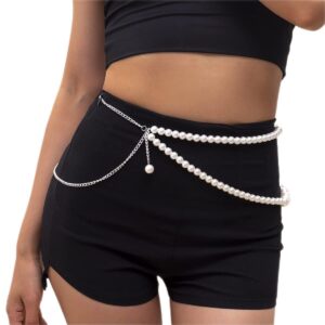 Chargances Women's Pearl Waist Chain Multilayer Adjustable Waist Chain Charm Belly Body Chain for Women and Girls