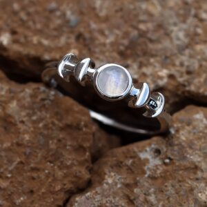 Angol Genuine Moonstone Ring Sterling Silver Moon Phase Ring Triple Goddess Moonstone Statement Band Finger Minimalist Ring for Women with Gift Box