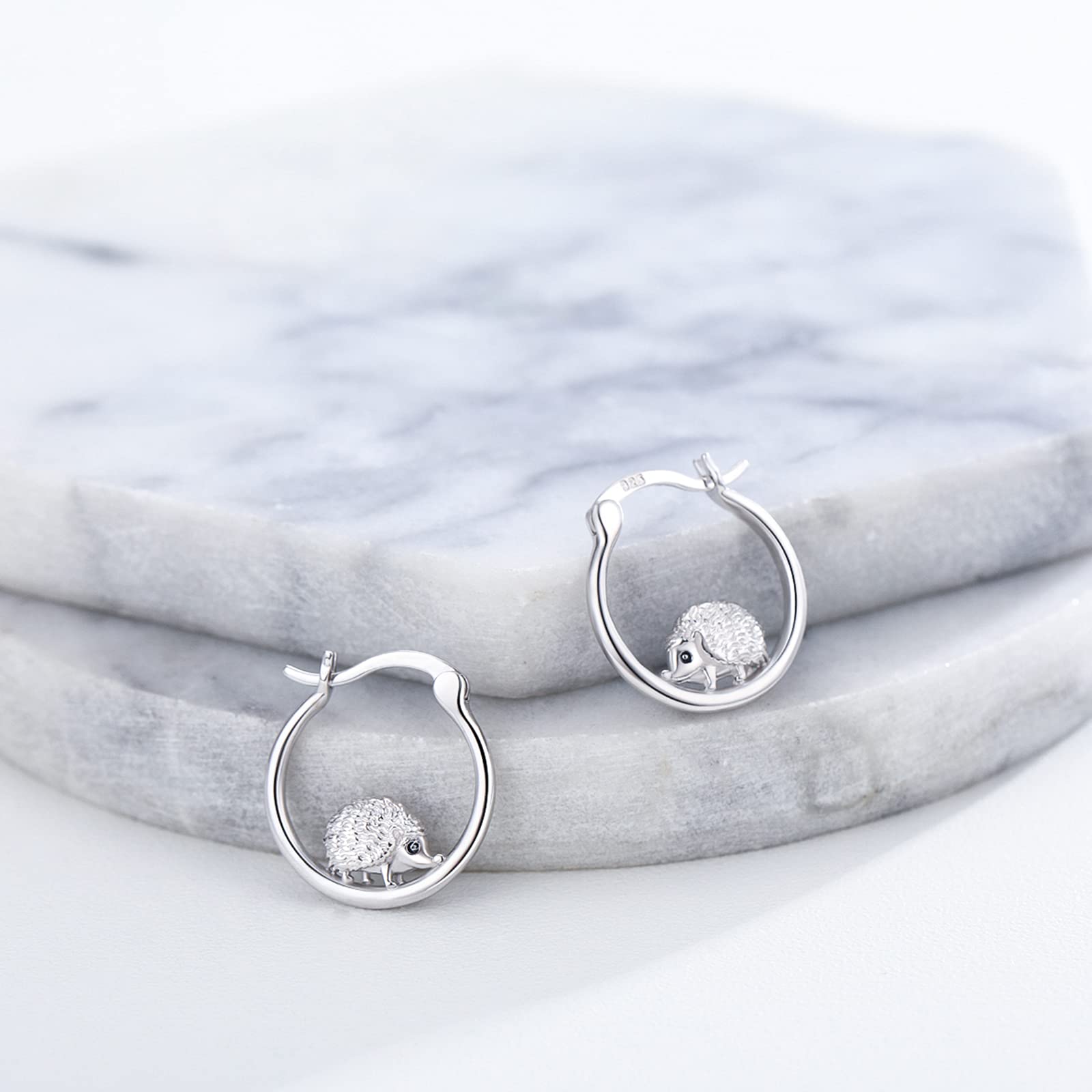 CHENGHONG Hedgehog Earrings 925 Sterling Sliver Hedgehog Hoop Earrings Hypoallergenic Cute Animal Huggies Eearrings Hedgehog Jewelry Gifts for Women