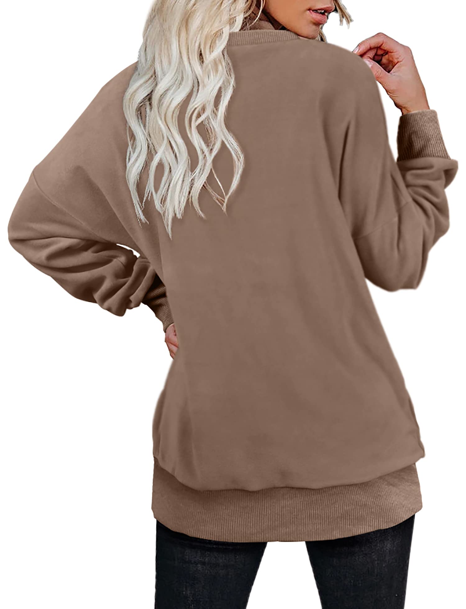 OFEEFAN Oversized Sweatshirts for women Long Sleeve Tunic Tops for Leggings Loose Fit Coffee L