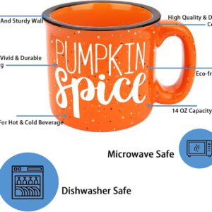 P.G Collin Cute Thanksgiving Fall Pumpkin Spice Coffee Mug for Women Men Kids – Large Orange Ceramic Camping Mug with 14OZ Capacity