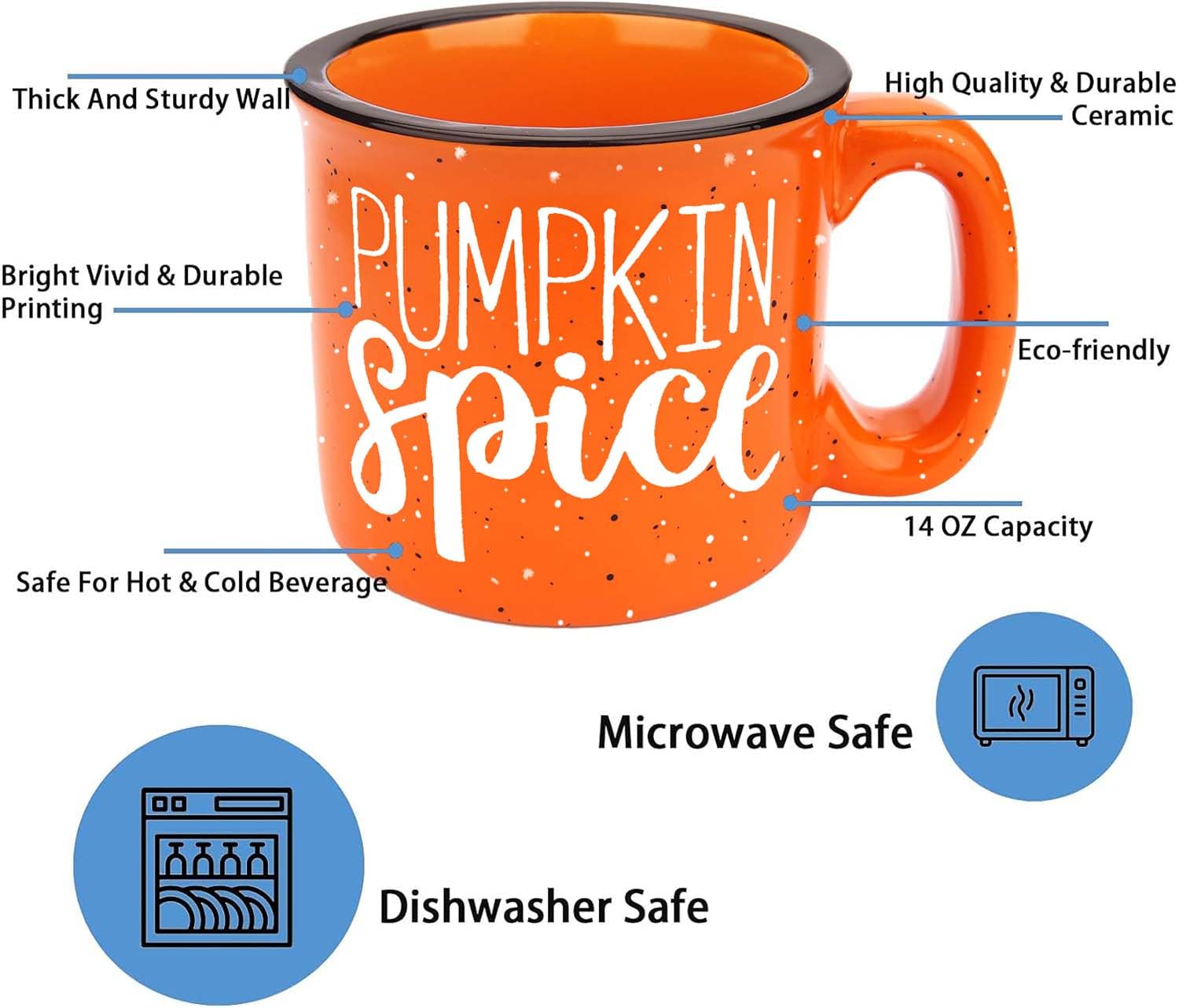 P.G Collin Cute Thanksgiving Fall Pumpkin Spice Coffee Mug for Women Men Kids – Large Orange Ceramic Camping Mug with 14OZ Capacity