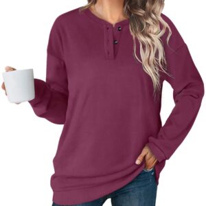 OFEEFAN Comfy Sweatshirts For Women Crew Neck Tunic Tops To Wear With Leggings Deep Purple L