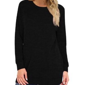 OFEEFAN Womens Tops Long Sleeve Crew Neck Loose Fit Casual Comfy Tunic Sweatshirts L