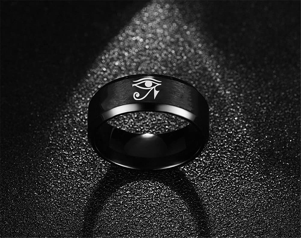 KBNSUIAN Black Egyptian Eye of Horus Band Ring for Men Women Stainless Steel Horus Eye Finger Ring Healing Amulet Prayer Jewelry for Him Her,Size 7