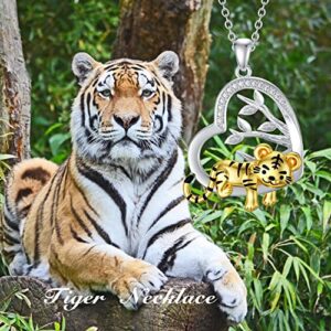 LONAGO Tiger Necklace 925 Sterling Silver Tree of Life with Cute Tiger Pendant Necklace Jewelry for Women