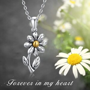 Cremation Jewelry 925 Sterling Silver Daisy Flower Urn Necklace for Ashes Keepsake Memorial Jewelry for Women Daisy Pendant Necklace