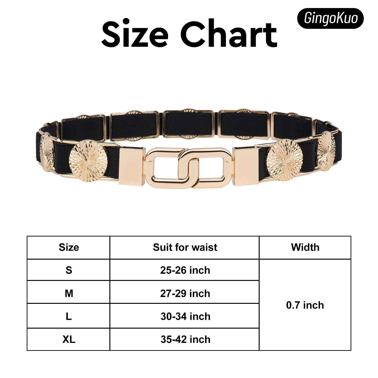 gingokuo Women Dress Belts Elastic Stretch Waist Belts for women Dresses with Gold Buckle flower Suit for waist 25-30