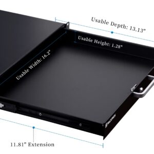 RackPath 1U Rack Mount Drawer for 19 Inch AV/Network/DJ Equipment Racks or Cabinets with Lock and Key