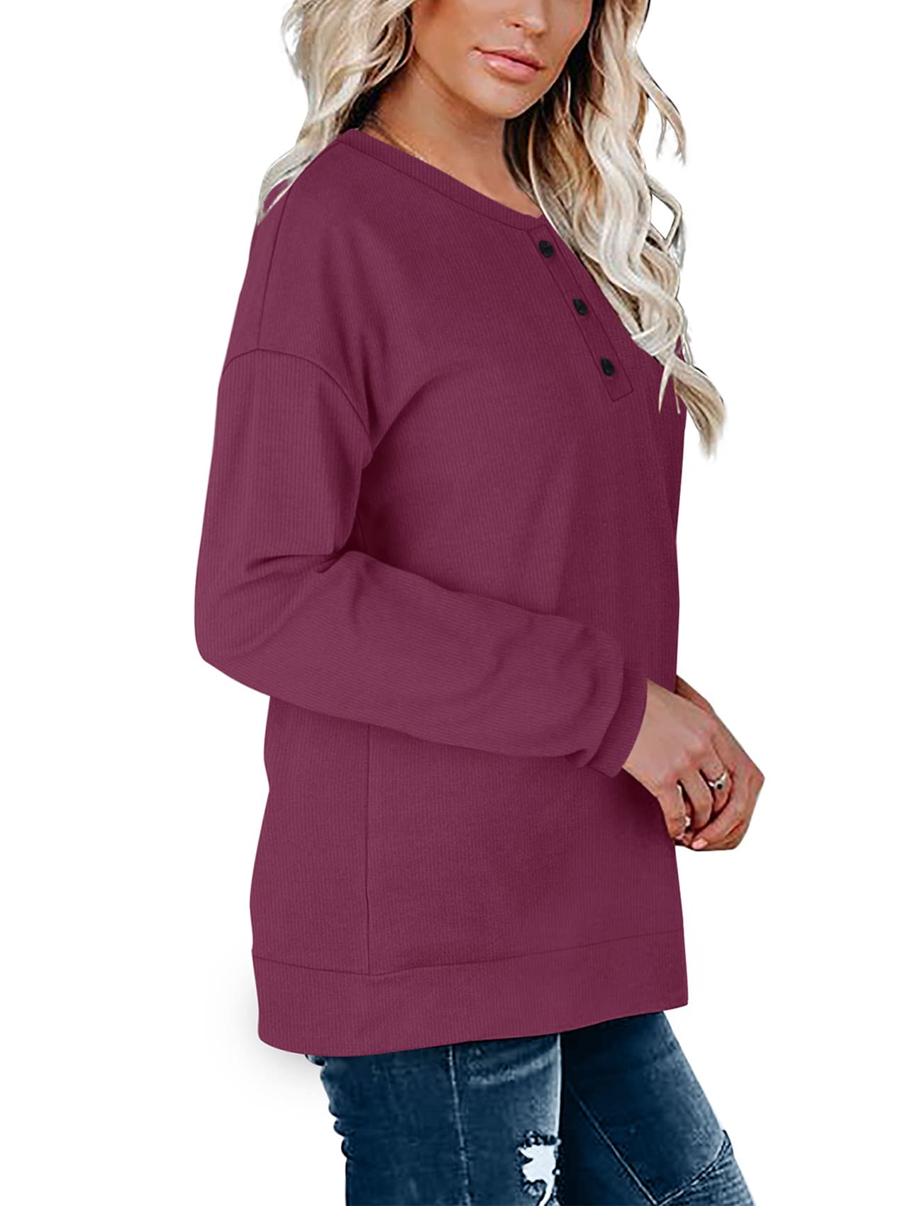 OFEEFAN Comfy Sweatshirts For Women Crew Neck Tunic Tops To Wear With Leggings Deep Purple L