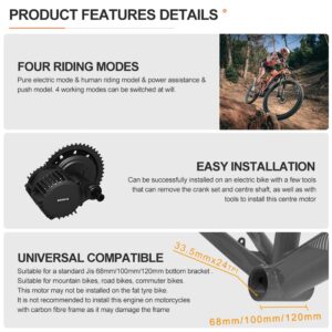 BAFANG 1000W Mid Drive Kit : BBSHD 48V Mid Motor for 68mm Bottom Bracket, 500C Display and 46T Chainring, 8Fun Electric Bike Conversion Kit for Mountain City Ebike - No Battery