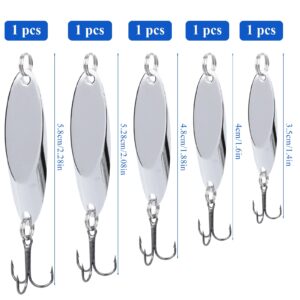 FREGITO 5pcs Fishing Lures Fishing Spoons, Trout Lures Bass Lures Hard Metal Spinner Baits for Salmon Bass Trout (Silver-A)