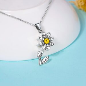 Cremation Jewelry 925 Sterling Silver Daisy Flower Urn Necklace for Ashes Keepsake Memorial Jewelry for Women Daisy Pendant Necklace