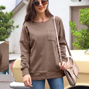 OFEEFAN Oversized Sweatshirts for women Long Sleeve Tunic Tops for Leggings Loose Fit Coffee L