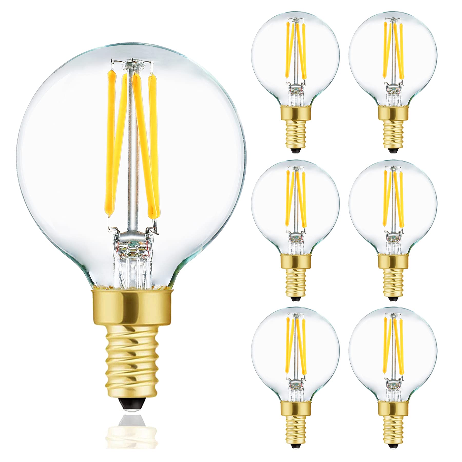 XININSUN G16.5 LED Bulb,E12 40W Candelabra Dimmable Chandelier Light Bulbs 4000K Daylight White Clear 400lm 4W G50 Vintage LED Filament Edison Candle Bulb with Decorative,6Pack