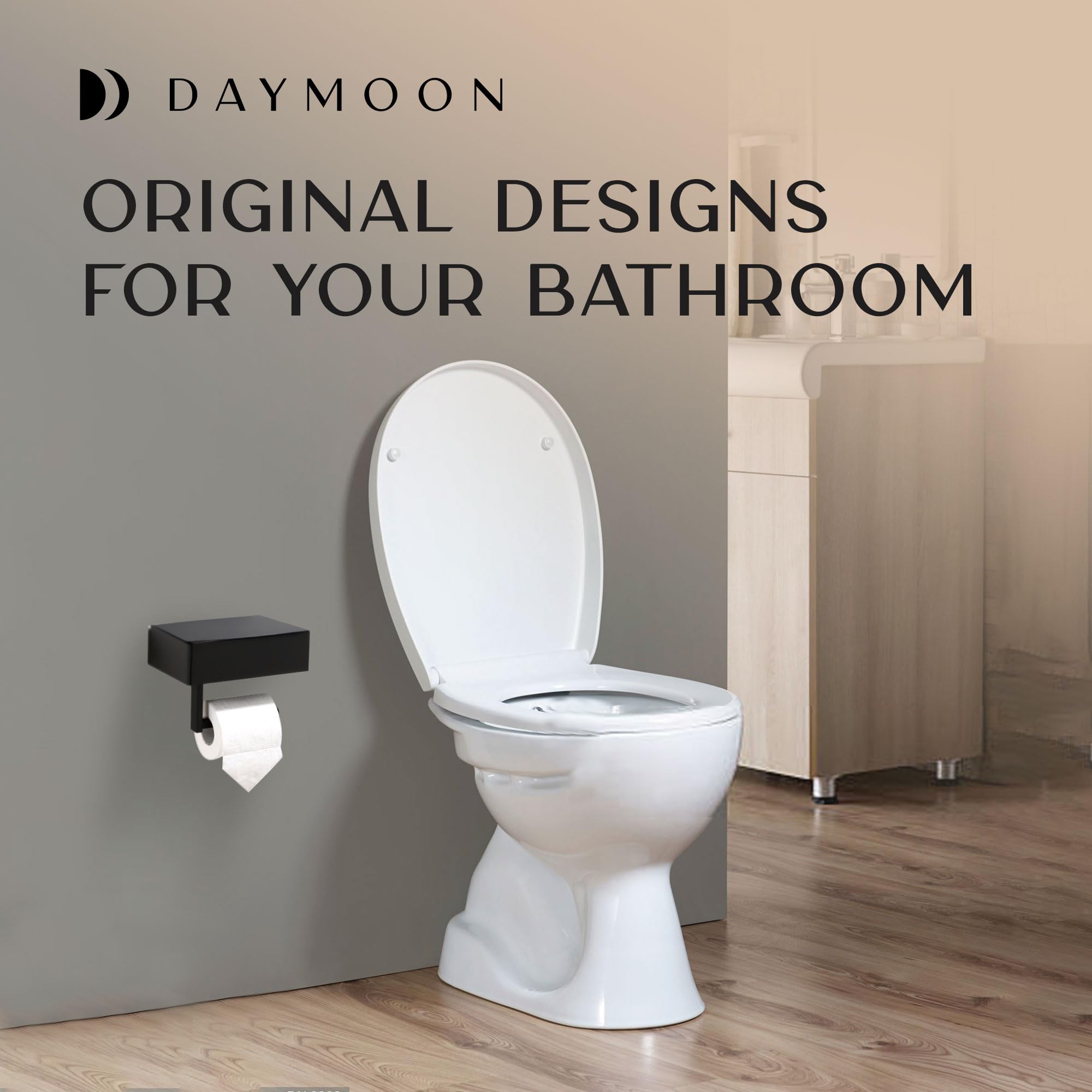 Day Moon™ Matte Black Toilet Paper Holder with Shelf, Wipe Holder for Bathroom Flushable Wipes Dispenser Toilet Paper and Wipes Holder Toilet Paper Holder with Storage, Toilet Paper Holder Wall Mount