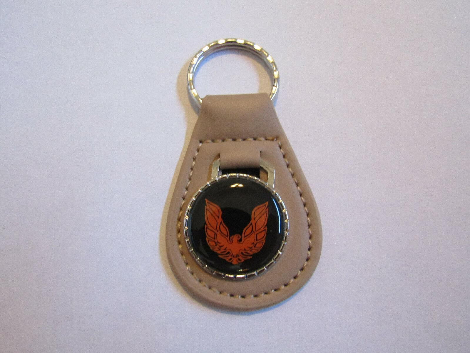 FIREBIRD OR TRANS-AM RED BIRD LOGO LEATHER KEYCHAIN - BEIGE