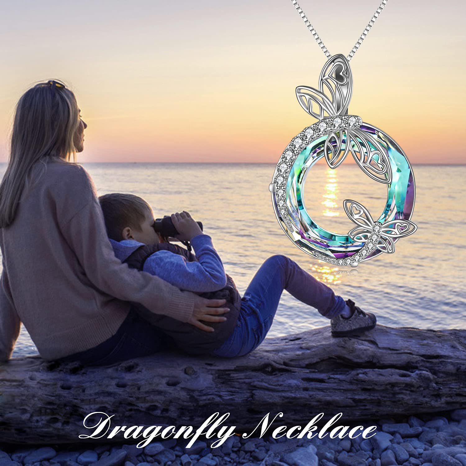 TOUPOP Dragonfly Gifts for Women Sterling Silver Dragonfly Pendant Necklace with Circle Crystal Birthday Christmas Mothers Day Jewelry Gifts for Women Mom