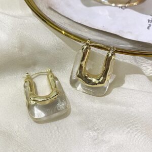 Vintage Transparent Resin Geometric U Shape Hoop Earrings Gold Metal Earrings for Woman Party Jewelry