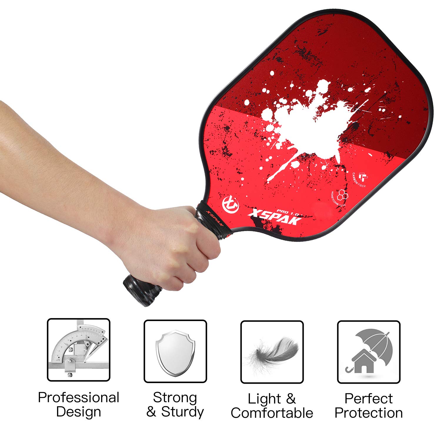 XS XSPAK Pickleball Paddles Set of 4, USAPA Premium Graphite Craft and Fiberglass Polymer Honeycomb Core, Lightweight Pickleball Rackets Including Portable Carry Bag, 4 Balls for Indoor & Outdoors