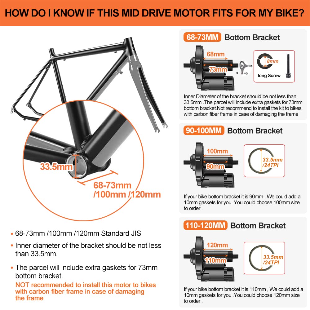 BAFANG 1000W Mid Drive Kit : BBSHD 48V Mid Motor for 68mm Bottom Bracket, 500C Display and 46T Chainring, 8Fun Electric Bike Conversion Kit for Mountain City Ebike - No Battery