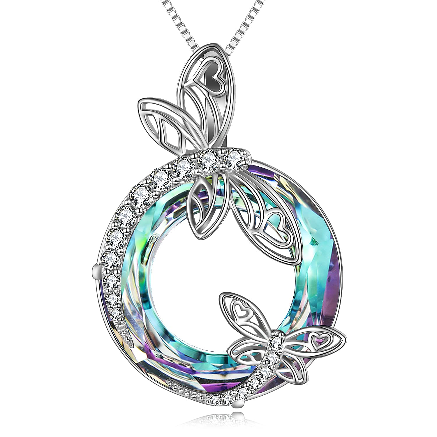 TOUPOP Dragonfly Gifts for Women Sterling Silver Dragonfly Pendant Necklace with Circle Crystal Birthday Christmas Mothers Day Jewelry Gifts for Women Mom