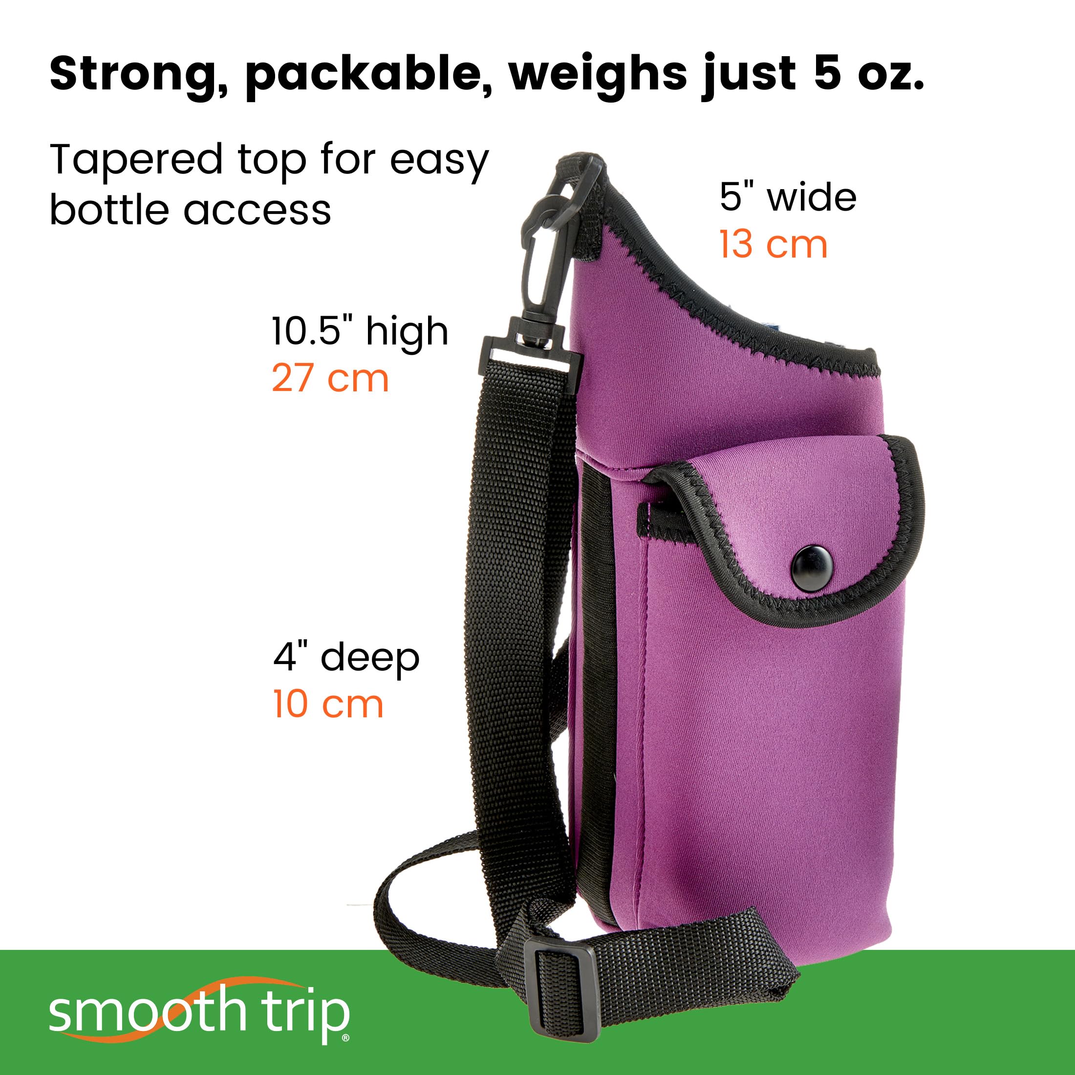 Smooth Trip AquaPockets Water Bottle Carrier Bag - Insulating Neoprene Bottle Holder with Phone Case, Pockets and Adjustable Strap for Walking and Hiking - Fits up to 40 oz. Bottles