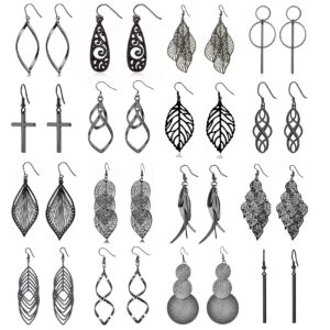 16 pairs drop dangle earrings for women fashion jewelry dangly wholesale earrings vintage boho bohemian earrings set(black)