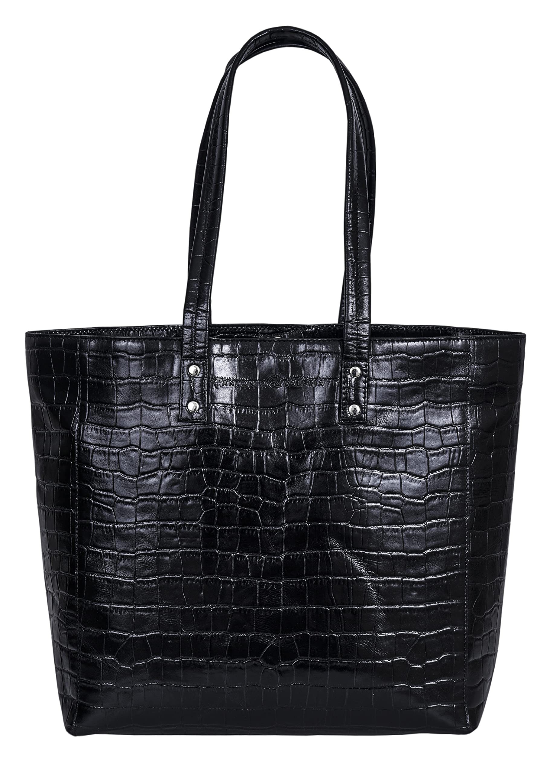 ANTONIO VALERIA Alexis Black Printed Leather Tote/Top Handle Shoulder Bag for Women