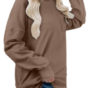 OFEEFAN Oversized Sweatshirts for women Long Sleeve Tunic Tops for Leggings Loose Fit Coffee L