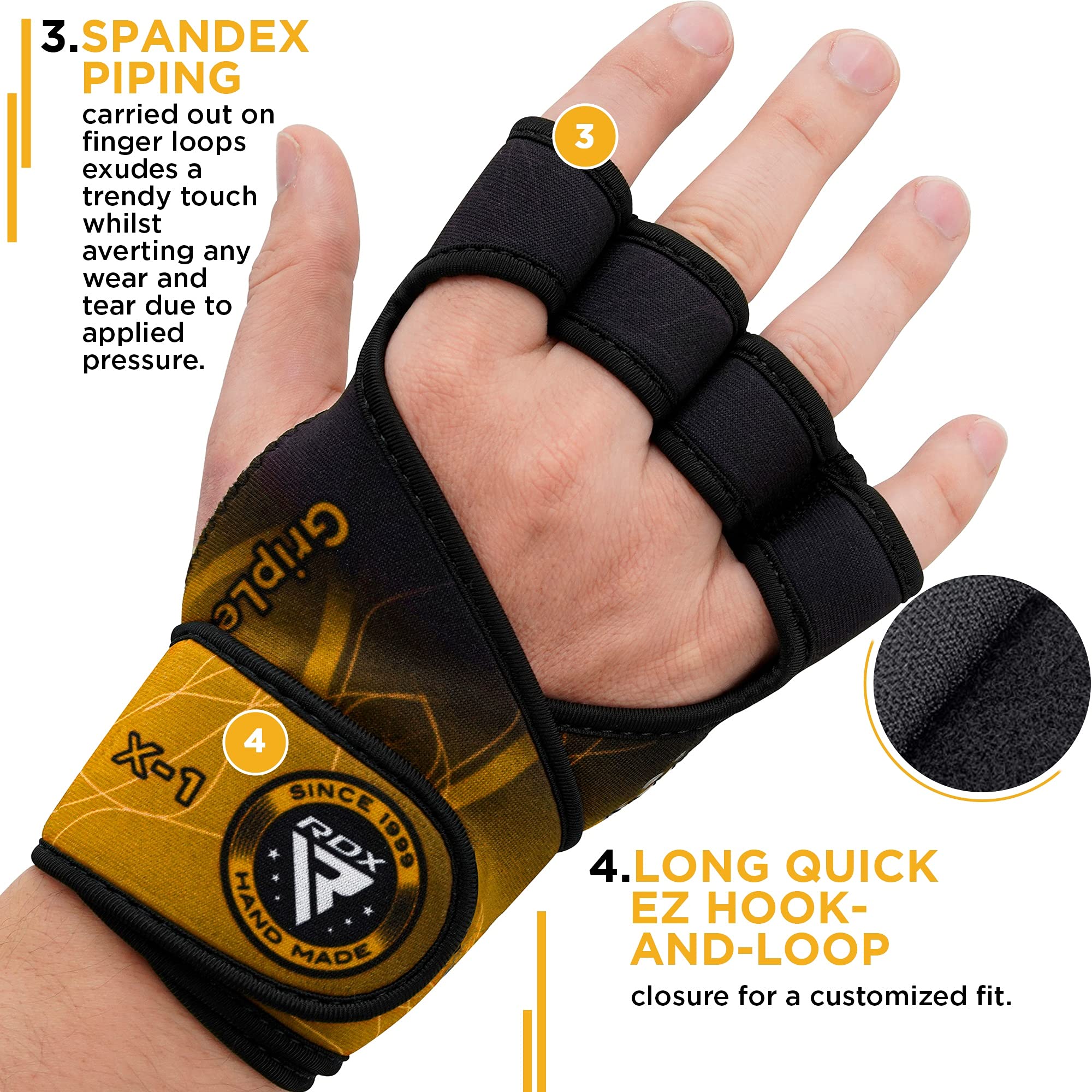 RDX Weight Lifting Gloves Grips Fitness Gym Workout, Long Wrist Support, Ventilated Open Back Anti-Slip Gripper, Strength Training Deadlift HIIT Exercise, Women Men Cycling Climbing Gymnastics Rowing