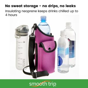 Smooth Trip AquaPockets Water Bottle Carrier Bag - Insulating Neoprene Bottle Holder with Phone Case, Pockets and Adjustable Strap for Walking and Hiking - Fits up to 40 oz. Bottles