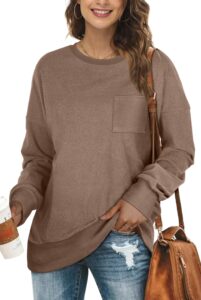 ofeefan oversized sweatshirts for women long sleeve tunic tops for leggings loose fit coffee l