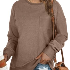 OFEEFAN Oversized Sweatshirts for women Long Sleeve Tunic Tops for Leggings Loose Fit Coffee L