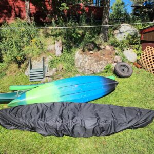 J&C Kayak Covers for Outdoor Storage Waterproof Canoe Cover Dust Proof Fits 8ft 10ft 12ft 13ft 14ft 15 16 17 18ft 19 ft 210D Polyester Anti Sunlight Fishing Boat Protector Black (13.4-14.8ft)