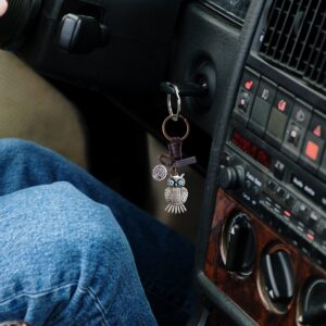 AuPra Silver KeyChain Gift Women & Men Leather KeyRing Home Car Door Keys Holder Girl & Boy Bird Present