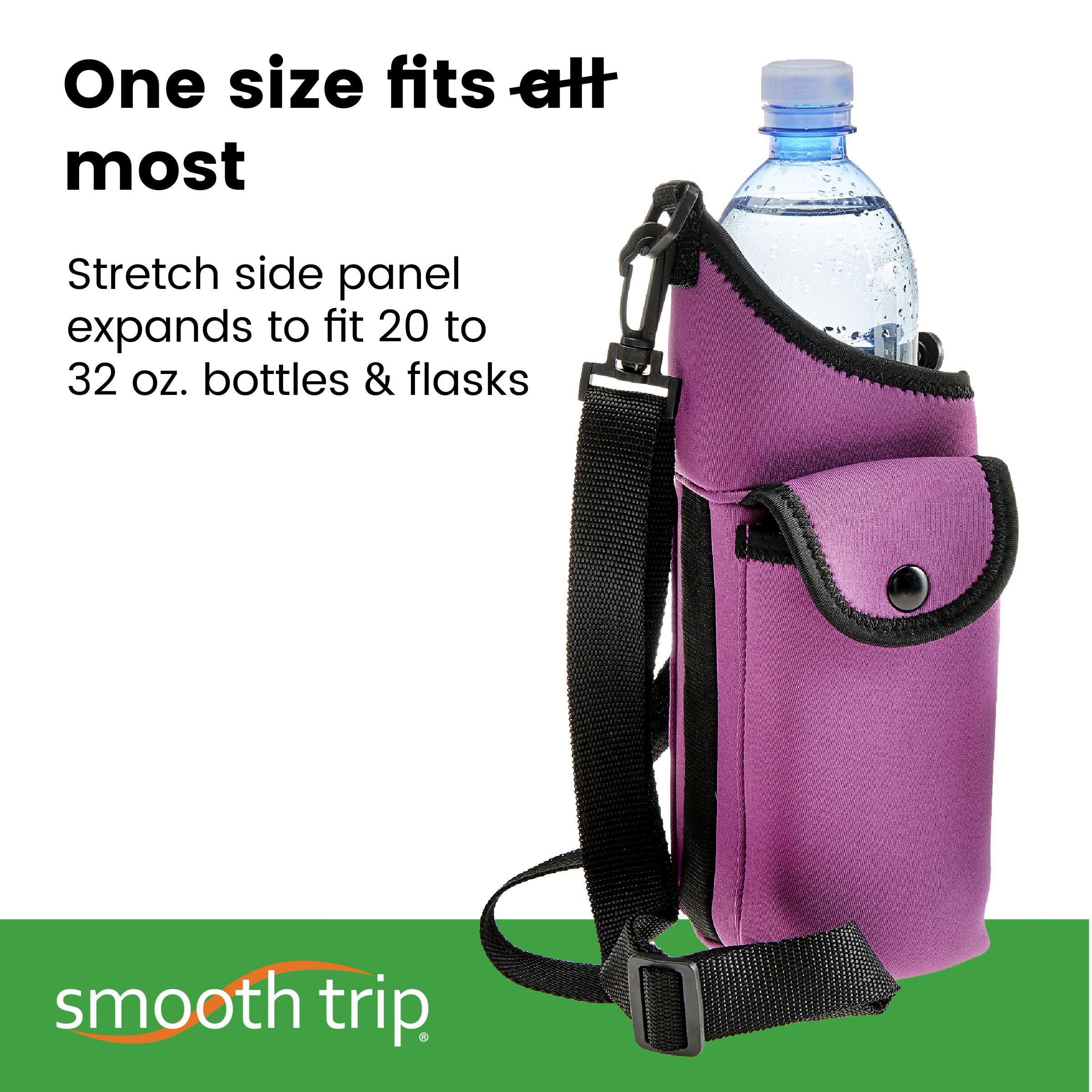 Smooth Trip AquaPockets Water Bottle Carrier Bag - Insulating Neoprene Bottle Holder with Phone Case, Pockets and Adjustable Strap for Walking and Hiking - Fits up to 40 oz. Bottles