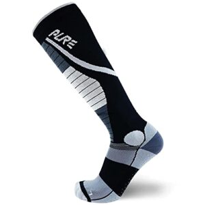 pure athlete lifting socks- weightlifting shin guards, deadlift protector compression sock for cross training & weightlift (black/grey, large)