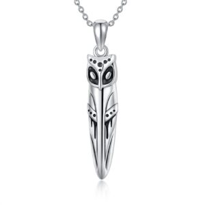 ONEFINITY Owl Necklace Sterling Silver Owl Pendant Oxidized Vintage Viking Owl Wiccan Jewelry Gift for Women