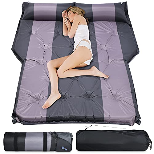 Lohang Thickened and Double-Sided SUV Air Mattress Outdoor Car Travel Air Bed Multi-Function Self Inflatable Sleeping Pad with Pump Portable Camping Mattress for Family, Suv Mattress02 Dark Grey